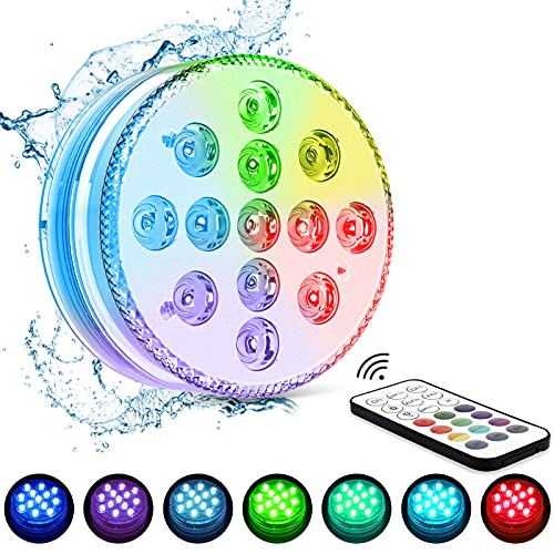 GolWof Unterwasser Licht 13 LED Multi Farbwechsel Wasserdichte LED Leuchten mit fernbedienung Dekoration…