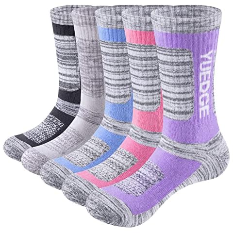 YUEDGE Women's 5 Pairs Wicking Breathable Cushion Anti Blister Casual Crew Socks Trekking Walking Athletic Socks Multi Performance 3.5-7.5 Cover