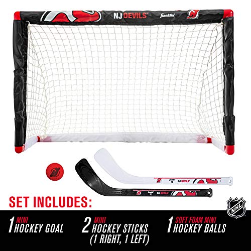 Franklin Sports New Jersey Devils Mini Hockey Set - Knee Hockey Goal, Ball, & 2 Hockey Stick Combo Set - Mini Goal Net - Nhl Official Hockey Set , 28" X 20" X 12" #TOP1