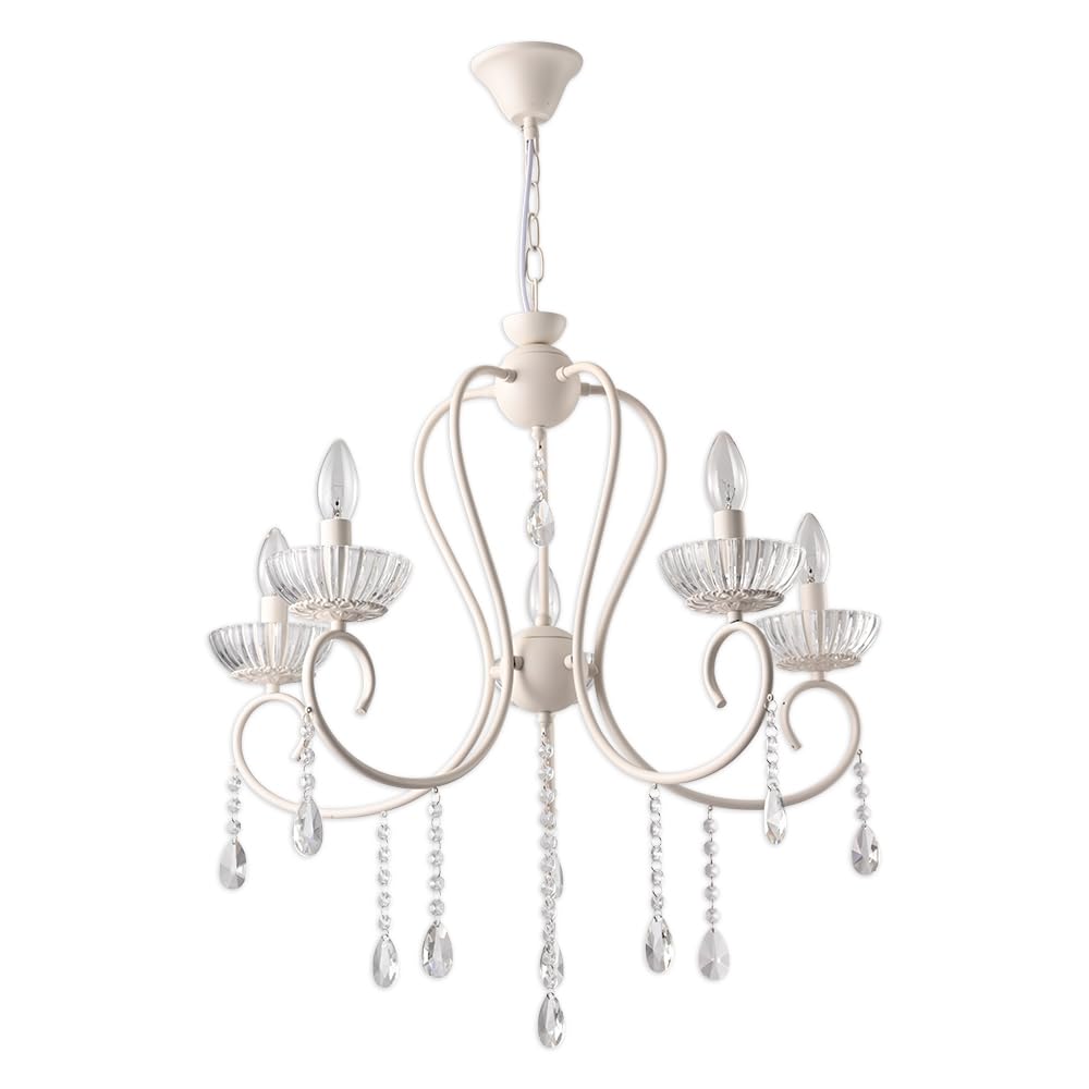 Tekled Ivory White Versailles Elegance Crystal Swan Chandelier Ceiling Light | E14 Fitting | Modern Minimalist Design | For Living Rooms Dining Halls Hallways Foyers | - 5 Candle (Bulb Not Included)