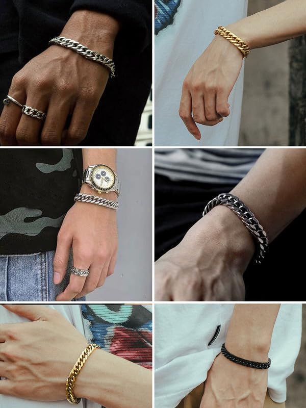 ChainsHouse Stainless Steel Cuban Link Bracelet, 8mm/12mm/17mm Width, 7.5"/8.3"/9", 18K Gold Plated Chain Wrist Bracelets for Men Women, Send Gift Box - Image 2