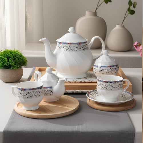 Image of U.P.C. Kettle Set /Tea Set with Saucer of 15 Pcs (1 Kettle + 6 Saucers+ 6 Cups +1 Milk Pot + 1 Sugar Pot) (KettleSet- TS03)