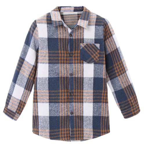 storeofbaby Boys Casual Button Down Shirts Kids Long Sleeve Plaid Blouses Shacket Jacket 7-15 Years4