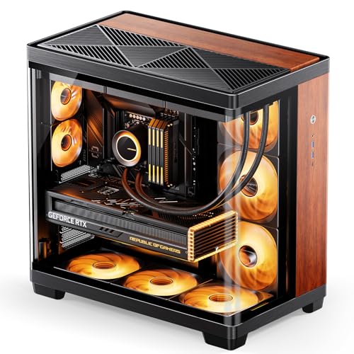 Image of JONSBO TK-4 Wood ATX PC Case,Mid Tower Computer Case,Bi-Bent Surround View Glass,Aluminum Alloy, Standard 6 * 140mm + 2 * 92mm Fan,ATX SP Back-Connect(BTF) MB /460GPU /200PSU,Type-C Jack, Wood