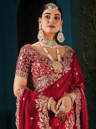 Image of SIRIL Women's Tissue Silk Sequence Embroidery Saree with Unstitched Blouse Piece
