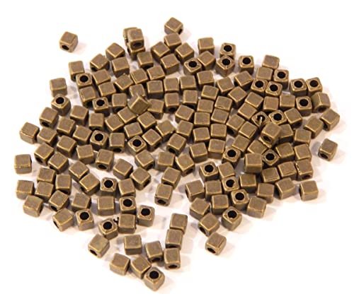 Bronze Spacer Beads, Intermediate Parts, Brass Metal Beads, 4 mm Cube, Hole 2 mm for Leather Band Cord, Jewellery Beads - Image 2