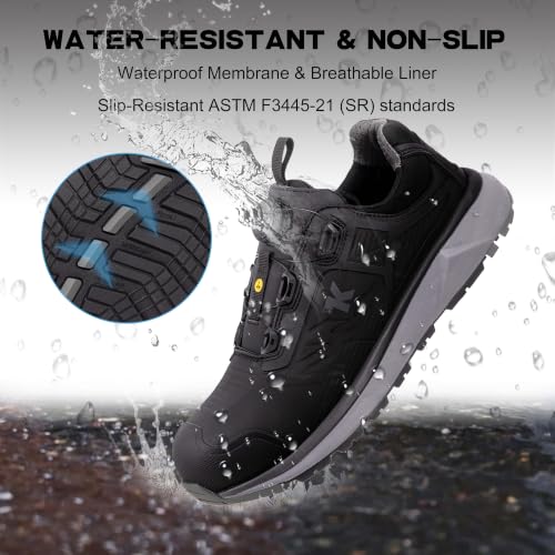 Image of ESD Shoes for Men - Durable Quick Lacing System, Lightweight Aluminum Alloy Toe, Static Proof, Waterproof, Puncture-Resistant, Oil & Slip Resistant Industrial Safety Work Sneakers