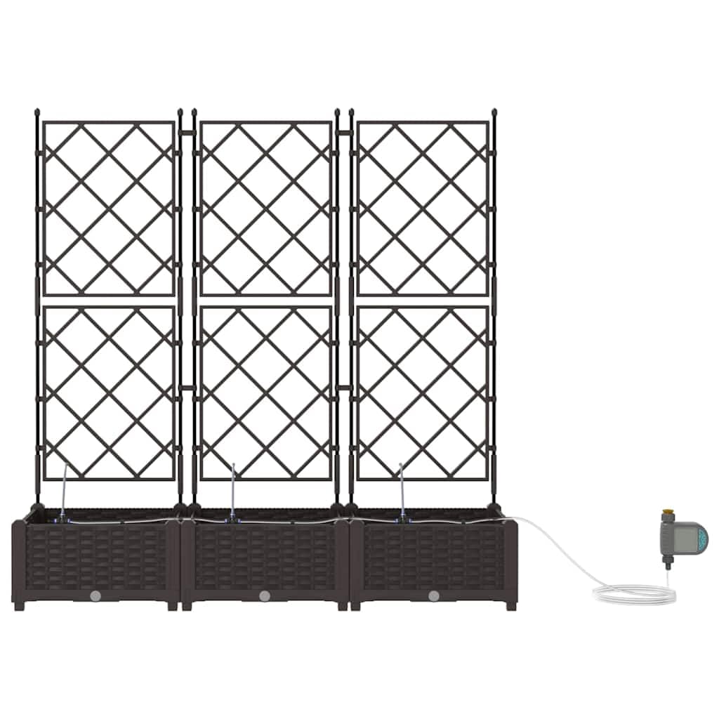 Lot de 3 pots de fleurs de jardin en plastique marron avec auto-arrosage - Pour l'extérieur - Design moderne pour terrasse et jardin - Facile d'entretien