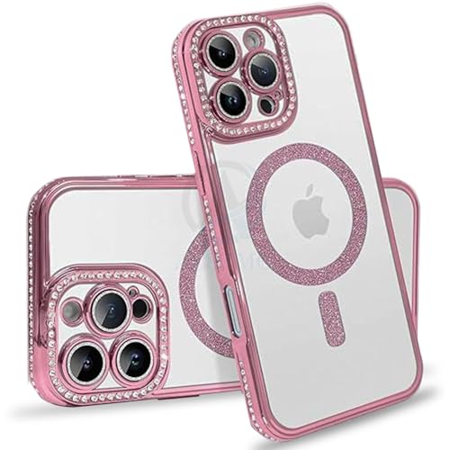 Image of AESTMO Back Cover for iPhone 16 Pro Compatible with MagSafe | Diamond Glitter Case | Luxury Bling Rhinestone Soft Clear TPU Bumper | Camera Lens Protection Cover for iPhone 16 Pro (Pink)