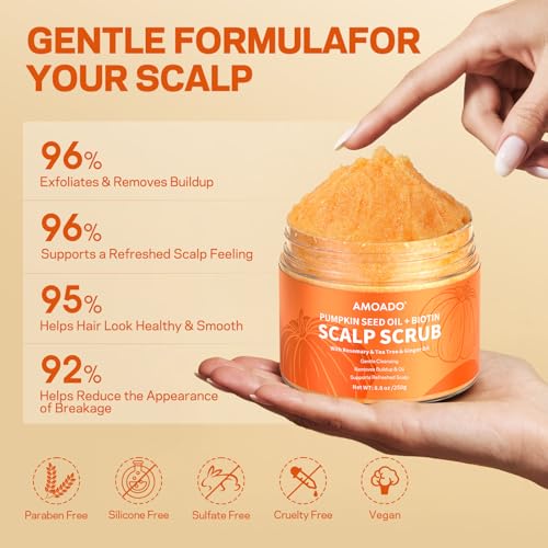 Scalp Scrub, Pumpkin Seed Oil Scalp Exfoliator With Biotin & Rosemary, Sulfate Free Scalp Detox for Itchy Scalp & Dandruff & Buildup Removal & Hair Growth, Hair Scrub with Scrubber - Image 5