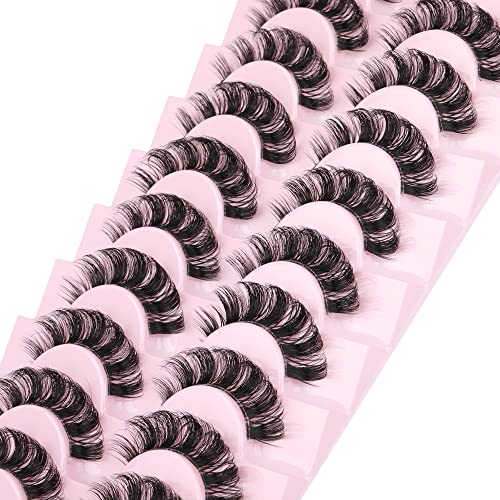 Eyelashes Russian Strip Lashes Fluffy Wispy DD Curly False Lashes Clear Band 15mm Eyelashes Natural Look 10 Pairs by ALICE
