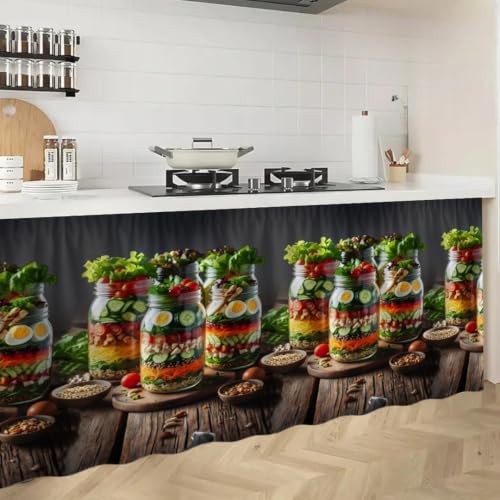 Image of Kitchen Curtains for Sink | Premium Printed Under-Sink Skirt for Kitchen Counter | Washable & Dustproof Rod Pocket Curtain | Home & Cooking Theme Decor (150cm x 70cm) (Jaar)