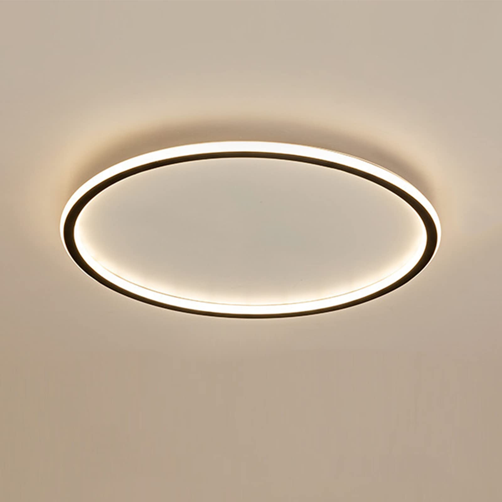 CQDWD Round LED Ceiling Light, Nordic Modern Ultra-Thin Circle Ceiling Lamp Surface Mount Metal Light Fixture for Living Room, Bedroom Lamp,Black+Natural White-60cm 72W