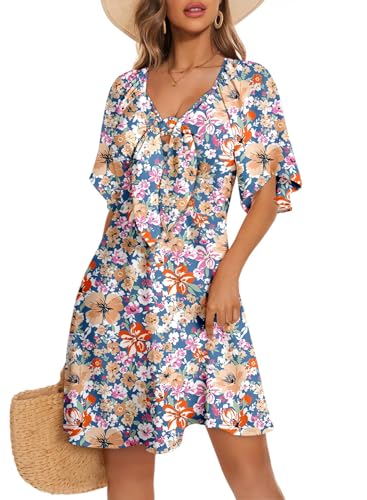 Image of Dokotoo Womens Dresses 2026 Deep V Neck Elegant Bow tie Mini Dress S-XL | Short Sleeve,V Neck,Graduation Party Dress,Elegant,Cocktail,Flowy Beach Vacation Wear,Casual Dress