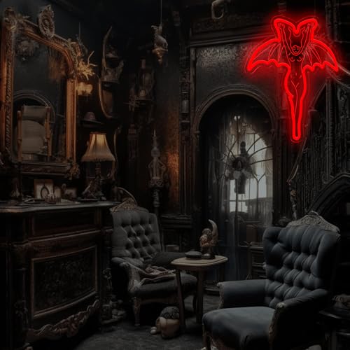 Image of Devil Neon Sign Vampire Neon Sign LED Light Sign Halloween Room Decor | Spooky Halloween Wall Decor with USB Powered LED Lighting for Bedroom, Party and Game Room