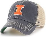 47 NCAA Trawler Primary Logo Team Color Mesh Trucker Clean Up Adjustable Hat, Adult One Size Fits All - Illinois Fighting Illini Navy