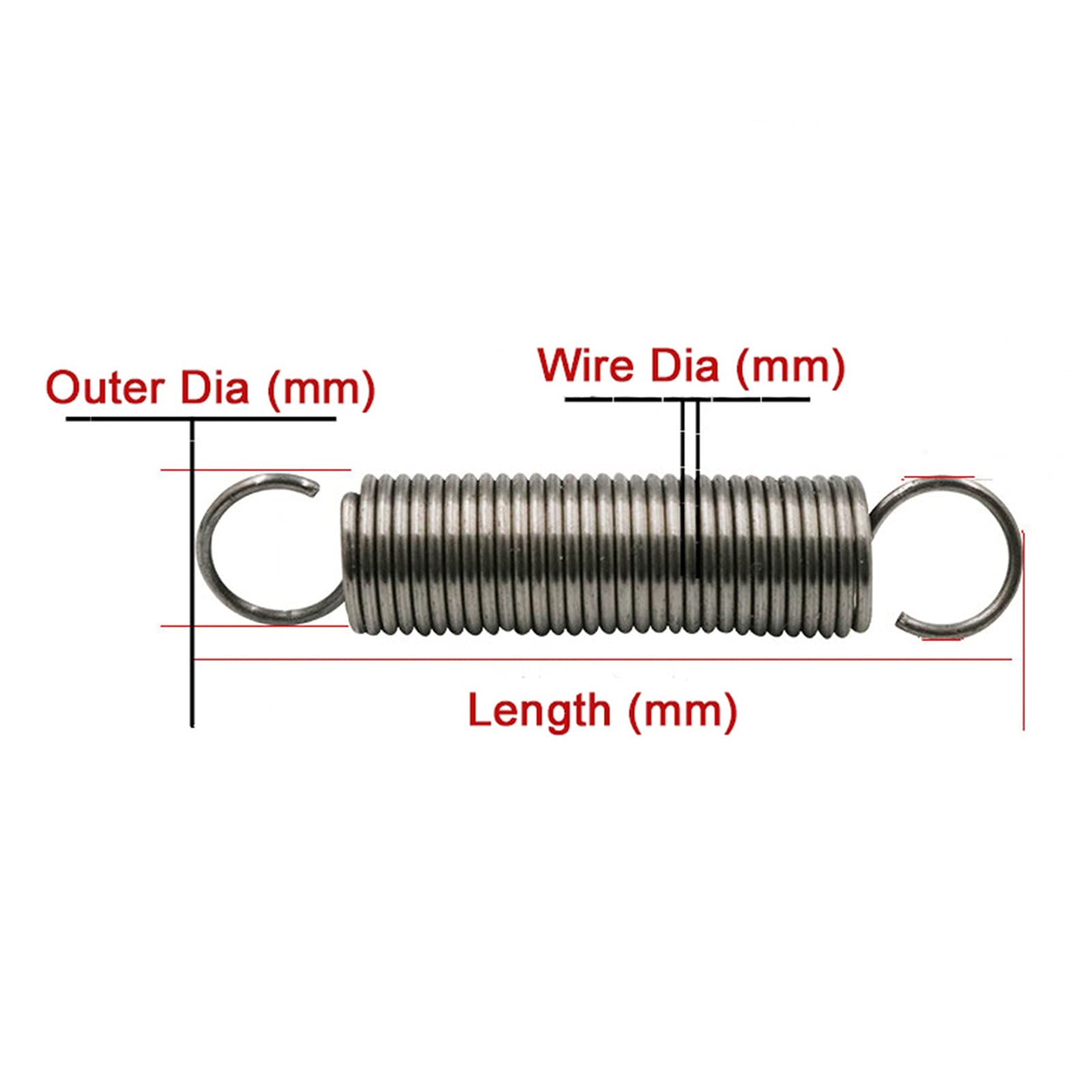 Shuxiang-Molla A Trazione 5 Pezzi, Diametro Del Filo 0.3mm, Diametro Esterno 3mm, Lunghezza 10-120mm 304 In Acciaio Inox Doppio Gancio Di Espansione Tensione Di Espansione Molla (Length : 25mm - Foto 10