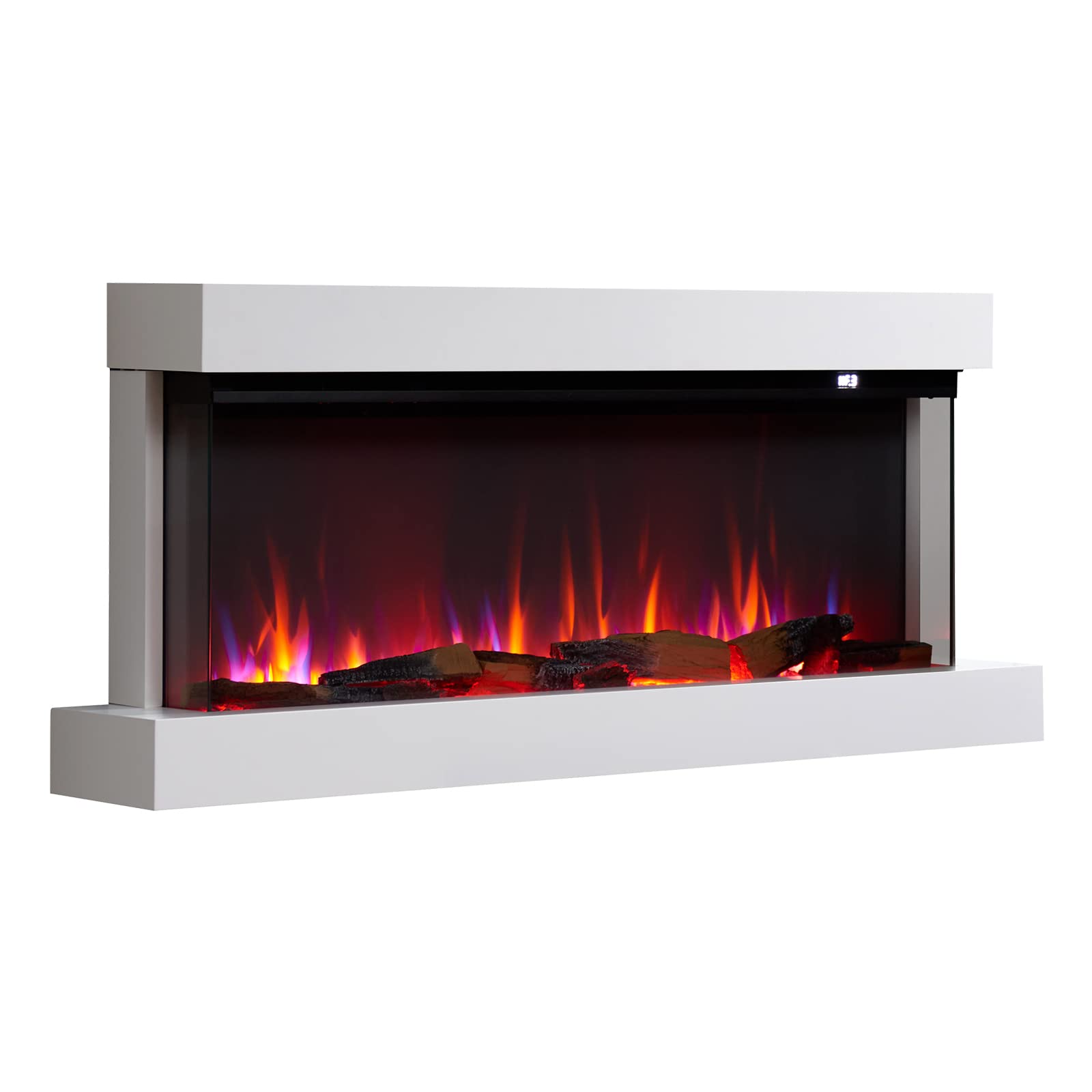 Flamme White Knighton 130Cm/51" 3-Sided Electric Wall Mounted Fireplace, Multiple Flame Colours, 1500W Heater, Crackling Sound Effect, Remote And App Control,