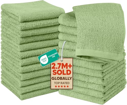 Image of Utopia Towels 24 Pack Cotton Washcloths Set - 100% Ring Spun Cotton, Premium Quality Flannel Face Cloths, Highly Absorbent and Soft Feel Fingertip Towels (Sage Green)