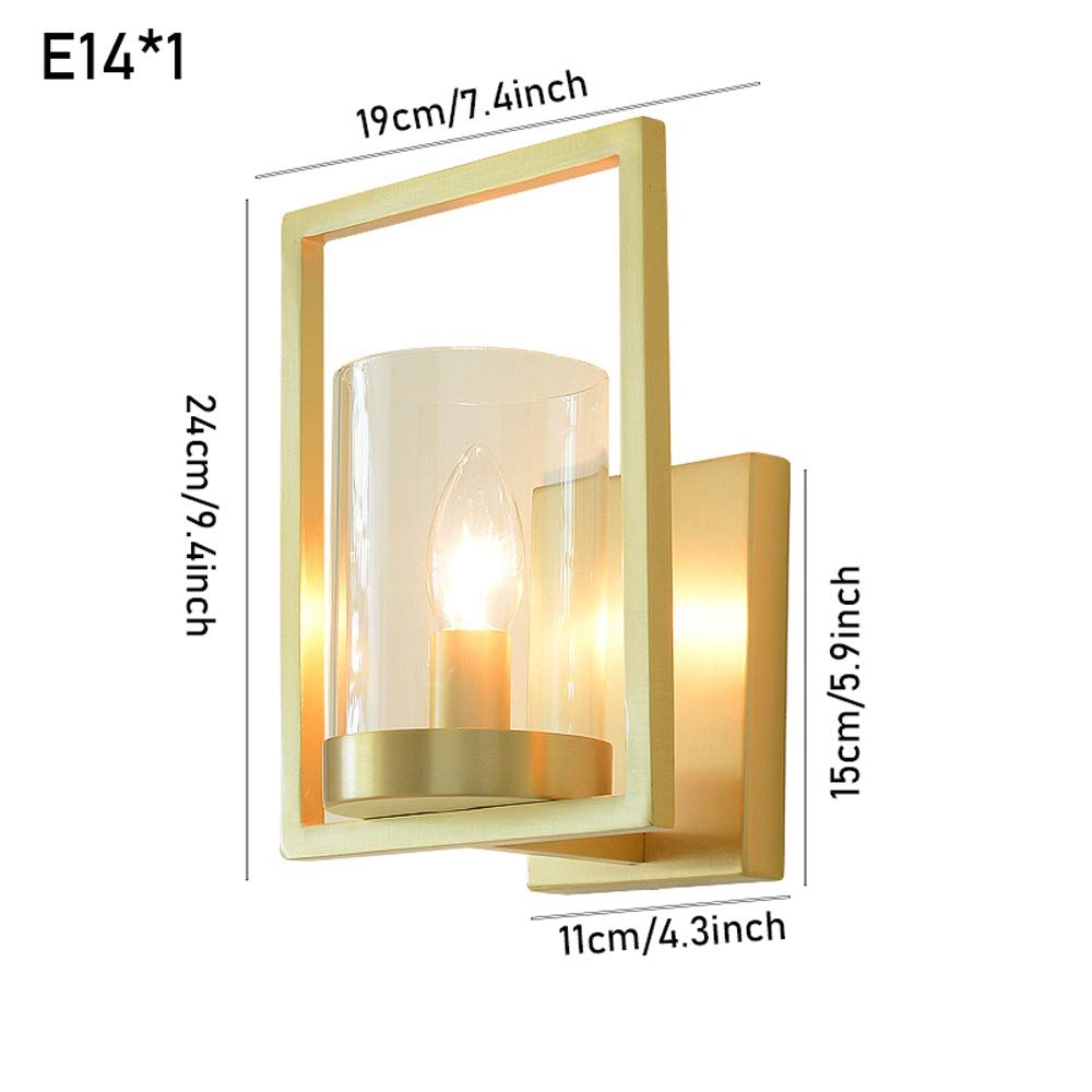 Aplique de pared europeo, moderno, simple, totalmente de cobre, aplique de pared en el hogar, pantalla de vidrio, lámpara de pared, soporte de lámpara E14, iluminación de pared utilizada compatible