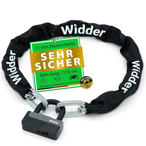 Widder Titan-Stahl [Level 15] Kettenschloss mit 4 Schlüssel - 115cm lang & 11mm massiv - für Motorrad Moped e Roller e Bike Fahrrad e Scooter Schloss - Motorradschloss & Fahrradschloss hohe Sicherheit