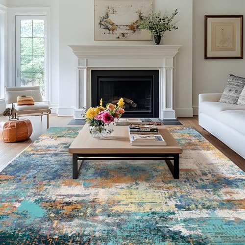 MAST DOO Tappeto per soggiorno, lavabile, moderno a pelo corto, grande, astratto, lavabile, antiscivolo, per sala da pranzo, ufficio, arredamento, colorato, dimensioni 160 x 230 cm