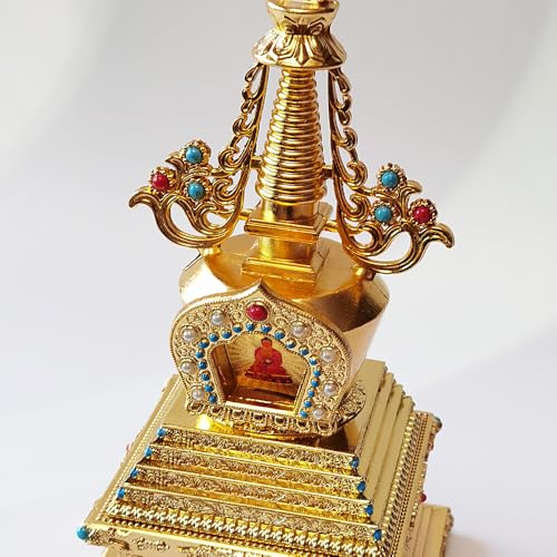 Estatua Tibetana Premium de Stupa Dorada 24 cm miniatura 7