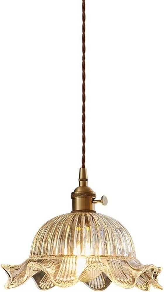 HXYSXHJUO E27 Adjustable Indoor Pendant Light - Elegant Glass Chandelier for Bedroom, Bathroom, Cafe Handmade Brass Fixture(A)