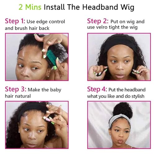 Image of KLAIYI Human Hair Water Wave Curly Non Lace Front Wigs for Black Women, Deep Wave Glueless Wear and Go Half Wig, 30S Ready to Go Wig with Band, Beginner Friendly, 20Inch