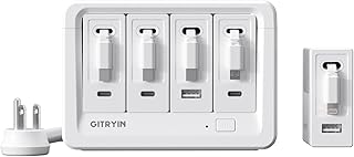 Gitryin 1 Micro USB, 1 Lightning, 3 Type-C Retractable Wall Chargers with 2 USB A Ports and 8-in-1 Desktop Charging Station