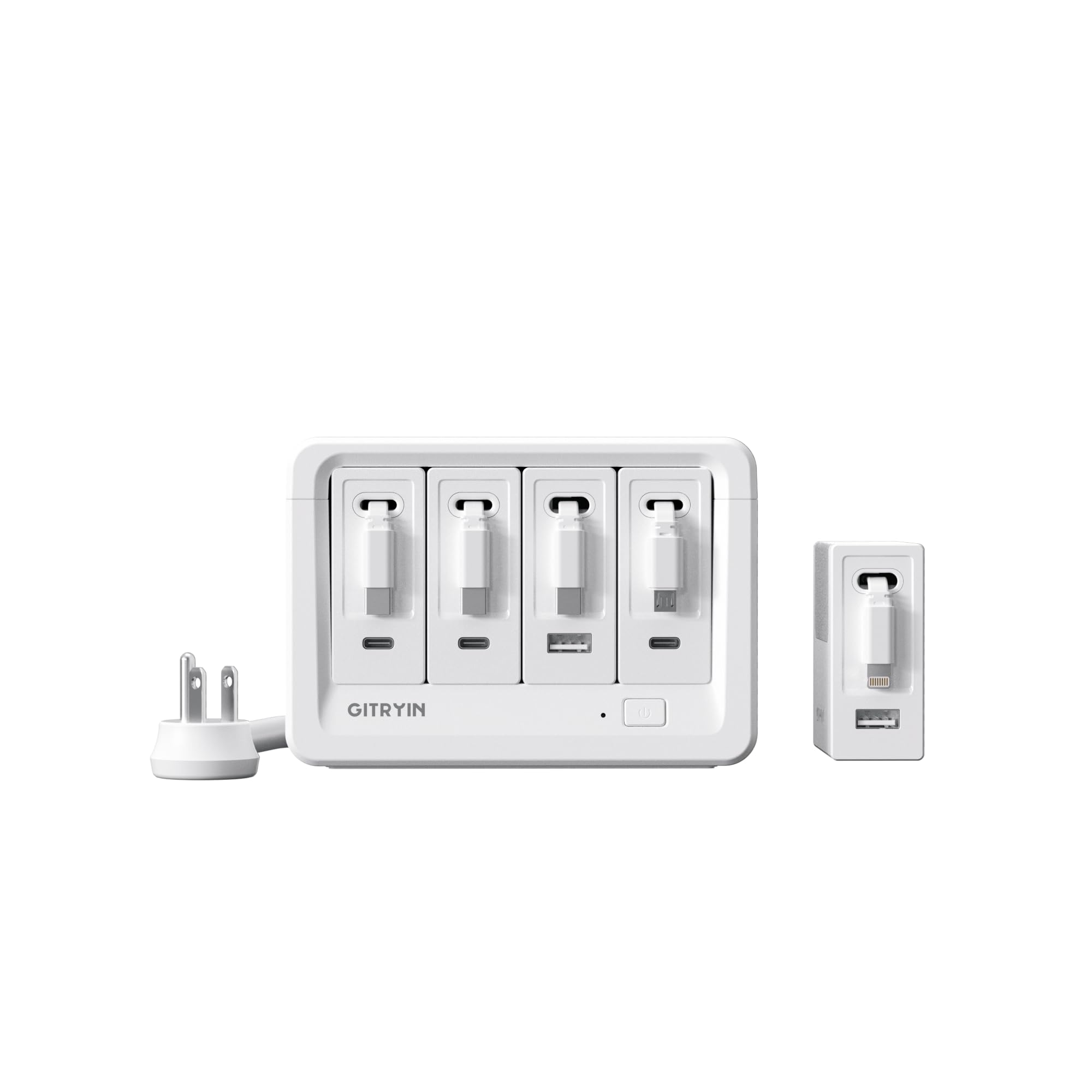 Gitryin 1 Micro USB 1 Lightning 3 Type-C Retractable Wall Chargers with 2 USB A Ports and 8-in-1