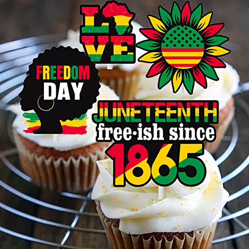 36Pcs Happy Juneteenth Day Cupcake Toppers Black History Month Decorations Party Decorations For African American Black History Month Themed Party Cupcake Toppers Decorations Supplies #TOP6