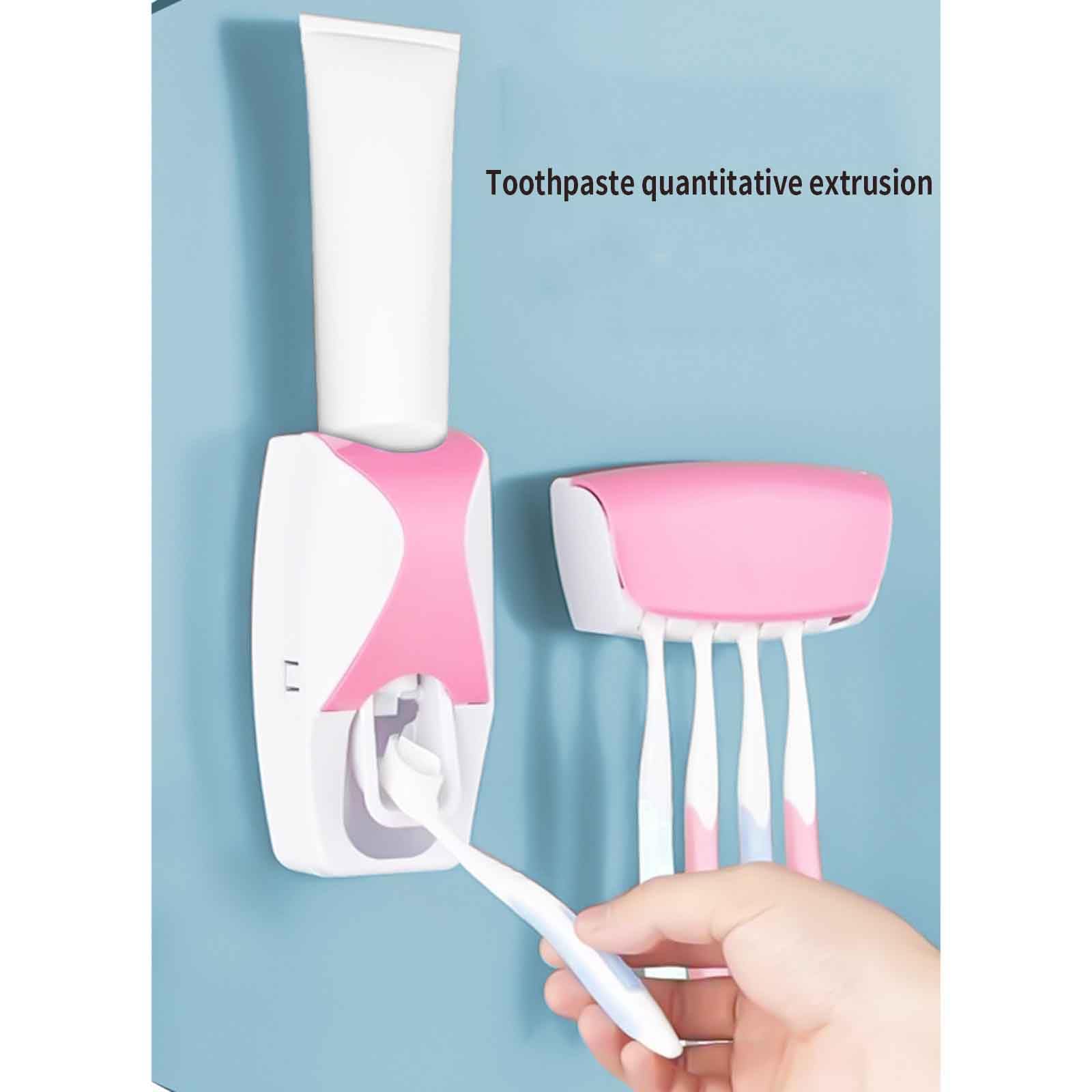Dispensador Pasta Dientes Dispensador De Pasta De Dientes Baño Porta Cepillo De Dientes Viaje Portacepillos De Dientes Pared Toothbrush Holder Soporte Cabezales Adhesivo Plástico (14x6x4cm,Black)