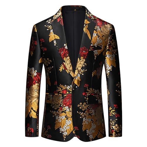 Men's Floral Tuxedo Prom Suit Jacket Wedding Fitted Suits Coat Slim Fit Flower Party Blazer Jackets