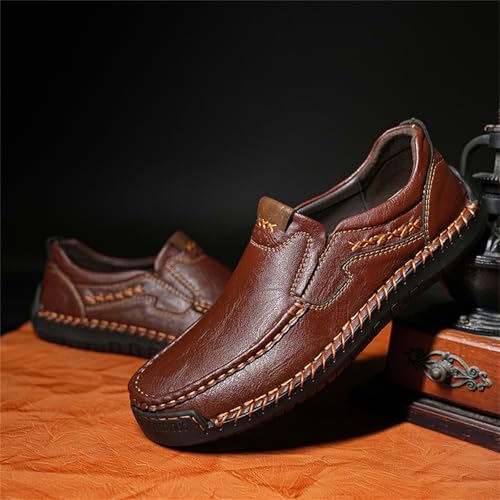 Men's Handmade Leather Slip On Flat Loafers Lightweight Soft Round Toe Non-Slip Moccasin Boat Walking Shoes for Driving Casual Business Office Work3