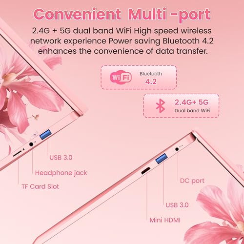 Image of 14 inch Rose Gold Laptop, Quad-Core Celeron J4105 Processor, FHD IPS Display, 6GB RAM 1TB SSD,Win 11 Pro PC, Ultra Lightweight Notebook for Travel, Online Classes, Work & Study