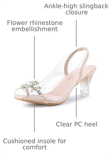 Allegra K Allegra K Women's Clear Slingback Flower Rhinestone Peep Toe Beige Heels Sandals 6.5 M US