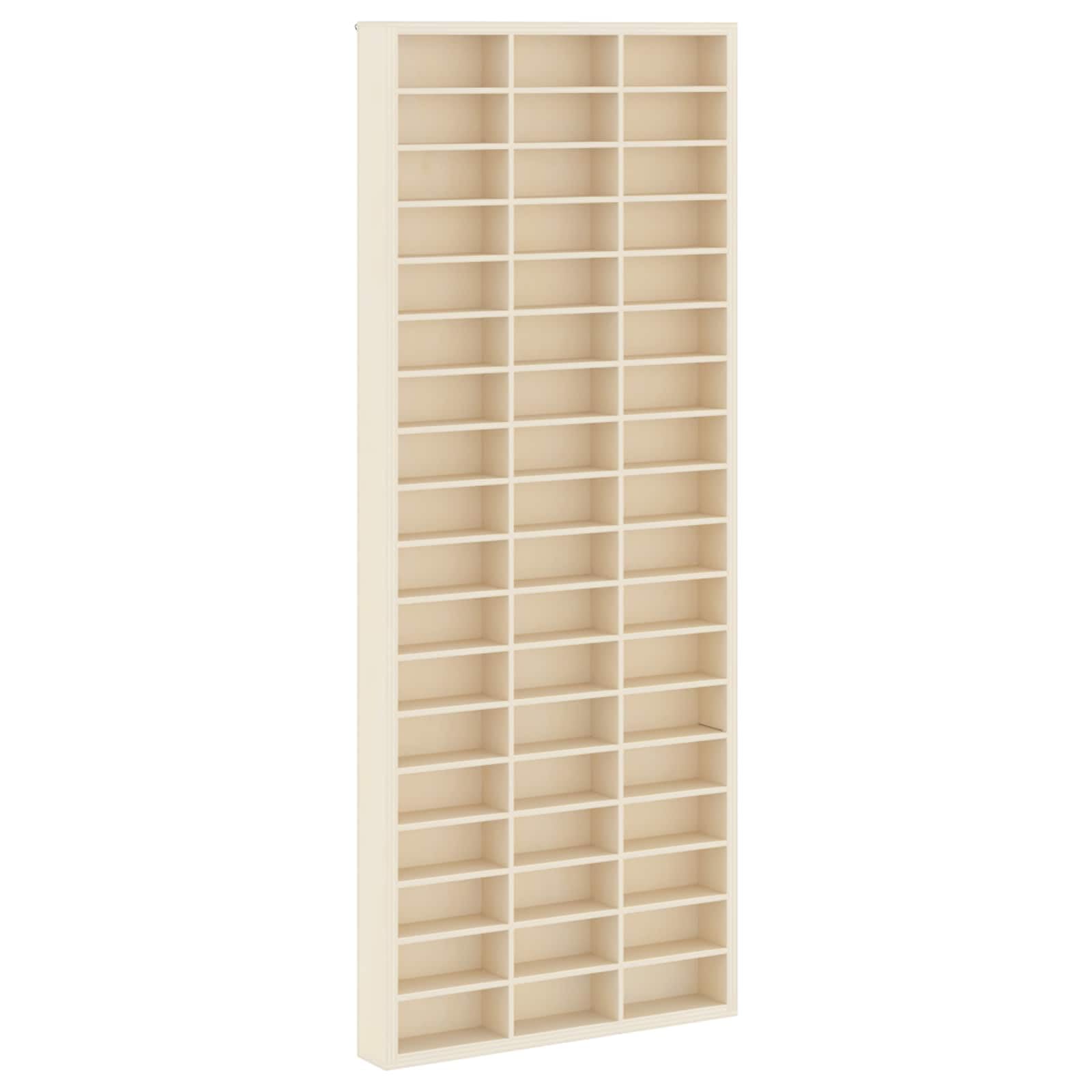 Wanddisplay-Case Setzkasten Beige 30 x 4,5 x 75 cm, Wandregal aus Holzwerkstoff mit 54 Fächern, moderner Schaukasten für Sammlerstücke Figuren und Miniaturen