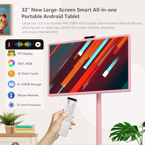 Image of OFD 32 inch Portable TV on Wheels FHD,Android 15,EDLA-Certified,Rolling TV with 8+128GB ROM,Portable Touch Screen Monitor,Built-in Battery 6-8H Play Time,Voice Remote Control,8MP Webcam,Speaker,Rotatable