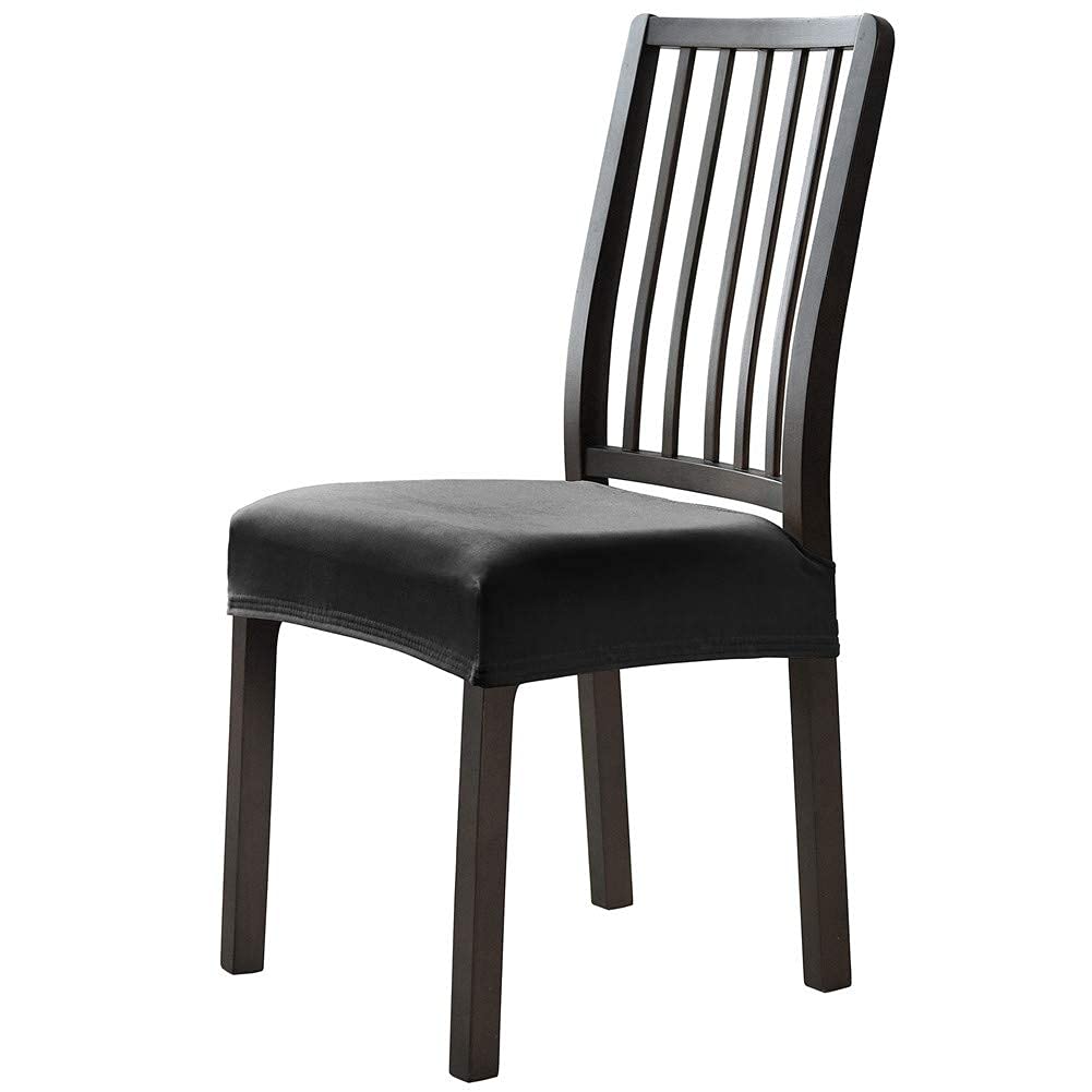 Chair Seat Covers for Dining Charis Stretch, Chair Upholstered Cushion Slipcovers Removable, Velvet Seat Top Covers for Dining Chairs (Black,Set of 2)