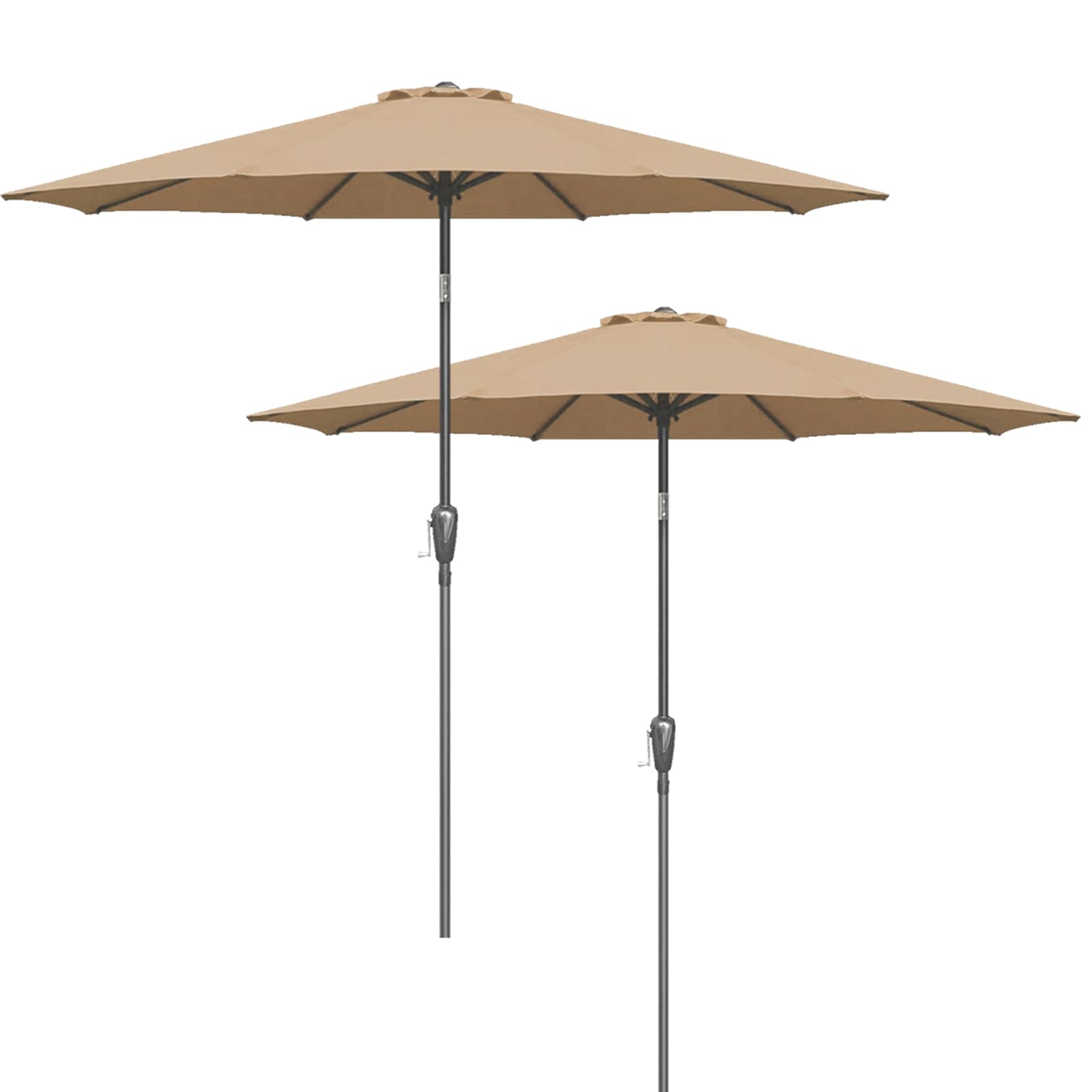 YSSOA 2 Pack 9' Patio Umbrella Outdoor Table Market Yard Umbrella with 8 Sturdy Ribs, Tan-2 Pack