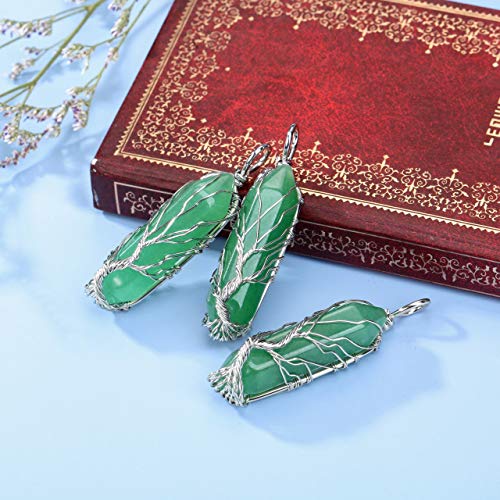 Jovivi Tree Of Life Clear Quartz Crystal Pendant Necklace Silver Wire Wrapped Gemstone Healing Point Chakra Quartz Necklace for Women Men - Image 3