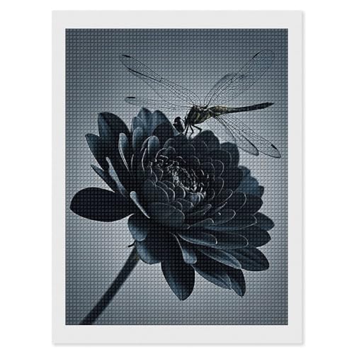 Peinture diamant fleurs et libellule 30x40 cm avec strass carrés pour débutants