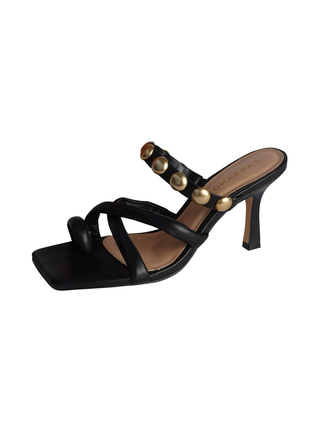 Carrano Ladies High Heels Strappy Backless Toe Ring Mules 321042 Cab0602 38 Black