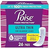 Poise Ultra Thin Incontinence Pads & Postpartum Pads for Bladder Leaks, 6 Drop Ultimate Absorbency, Long Length, 26 Count, Packaging May Vary