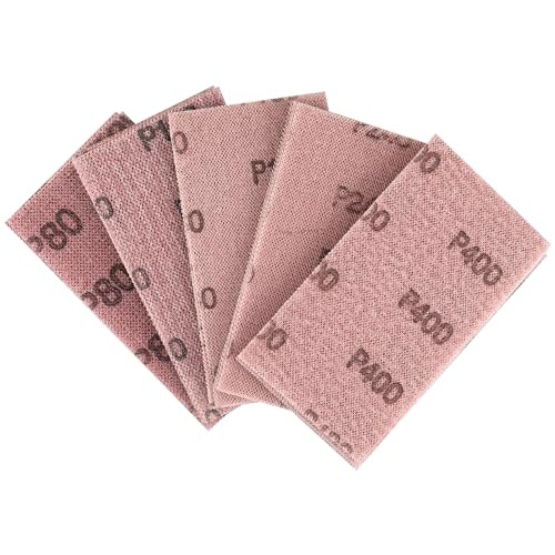 Shineboc 25 pièces Bande abrasive en filet 70x125mm - Feuilles abrasives auto-agrippantes - pour poncer sans poussière le bois, le mastic, la peinture, le...
