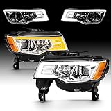 AmeriLite for 2017-2019 Jeep Grand Cherokee Chrome Square Projector headlights Switchback LED Tube...