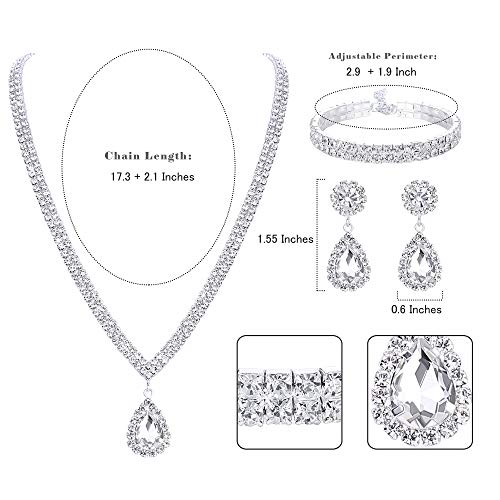 Subiceto Bridal Jewelry Set for Wedding Simple Necklace Teardrop Dangle Earrings Bracelets Crystal Prom Bridal… - Image 3