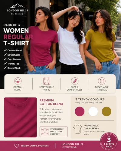 Image of London Hills tops for woman | tshirt for woman | t shirt for womans| tops for women western | western tops for woman's | women t shirt | women tees | gym tshirt for women workout | t shirts Round Neck