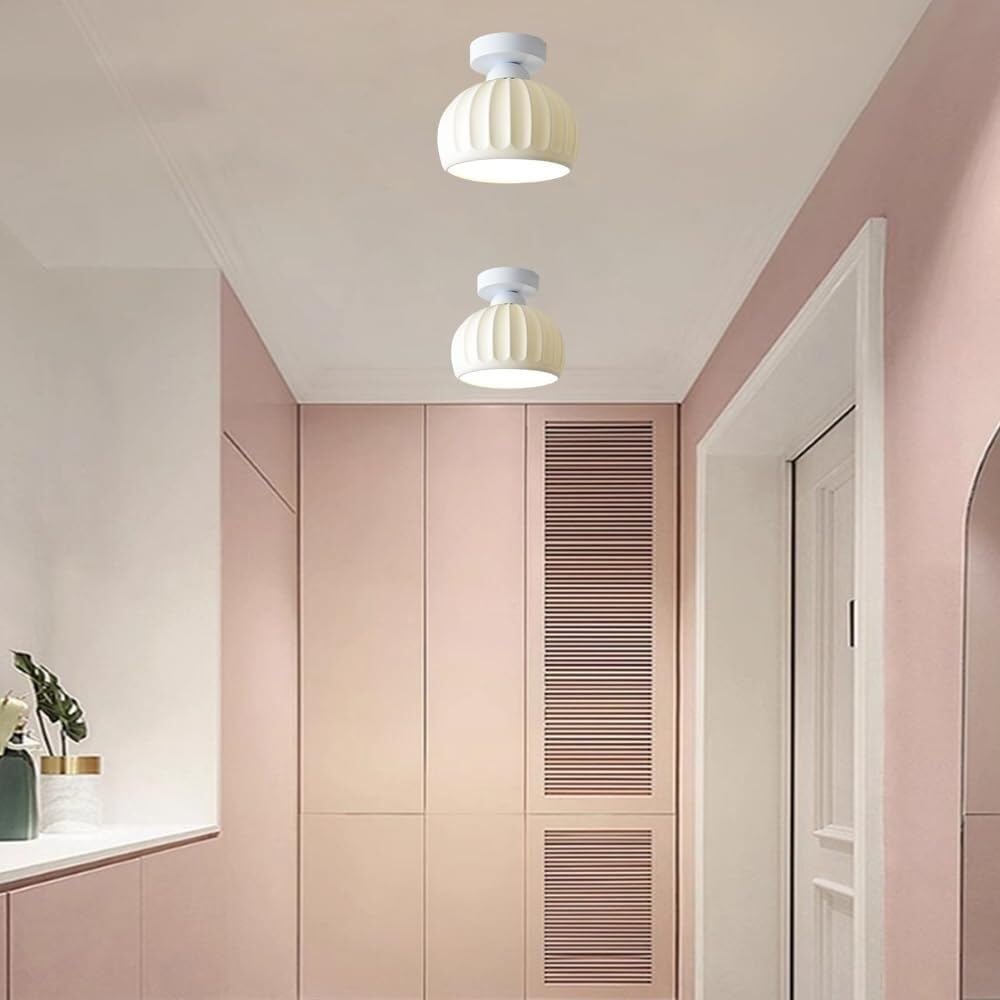 Ceramiczna Lampy Sufitowa Do Montażu Półpłaskiego, Nowoczesna Prosta Lampy Sufitowa Z Białym Paskiem, Kloszem, Oświetlenie Sufitowe Do Korytarza Wejściowego Schodów(White)